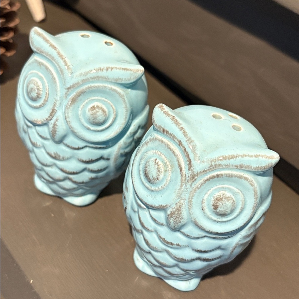 Owl Salt & Pepper Shakers Blue Vintage look - Picture 3 of 11